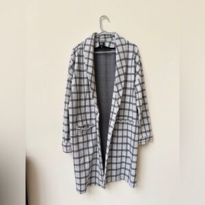Grey and black soft striped knee length jacket